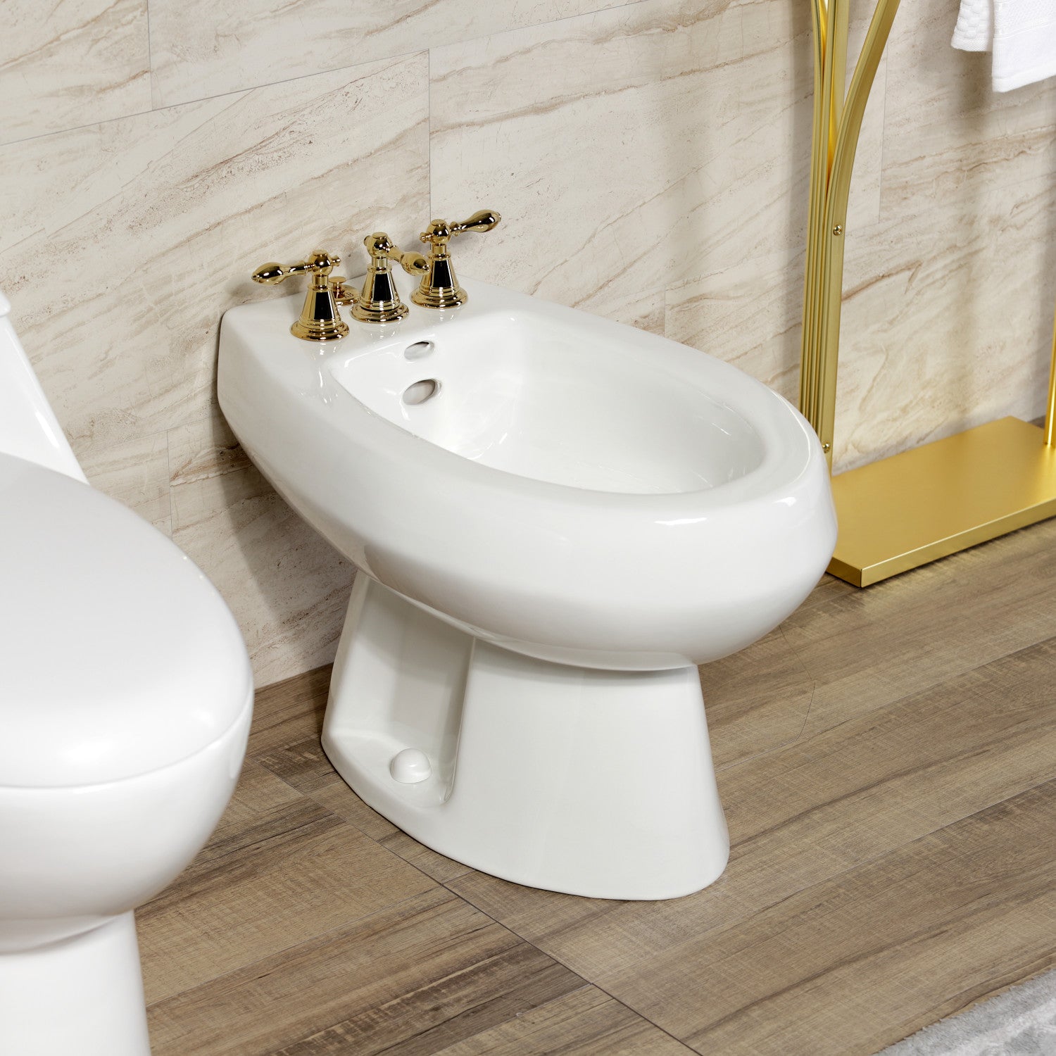 Kingston Heirloom KB322AL - Victorian Three-Handle Deck Mount Vertical Spray Bidet Faucet with Brass Pop-Up, Polished Brass — thumbnail 3